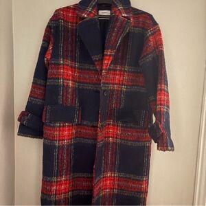 Old Navy Red and Blue Plaid Trench Coat